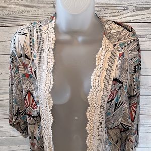 Xhilaration Art Deco Printed Multicolored Short Kimono Duster Cardigan Top XS/S